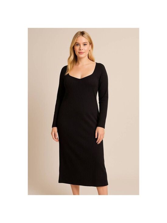 Eloquii Dresses & Skirts - ELOQUII Ribbed Black Long Sleeve Midi Dress 18/20 | NWT Nordstrom Curve Knit